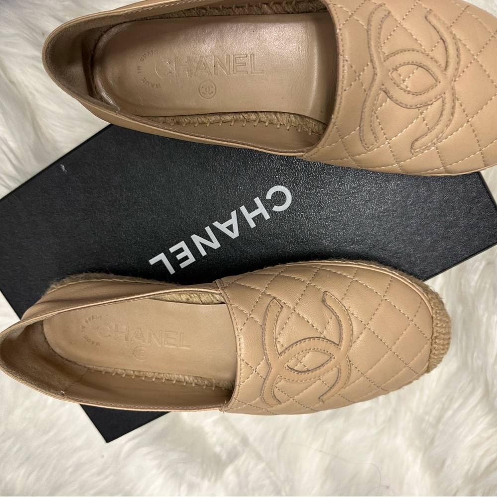 SOLD- Authentic CHANEL Beige Quilted Espadrilles